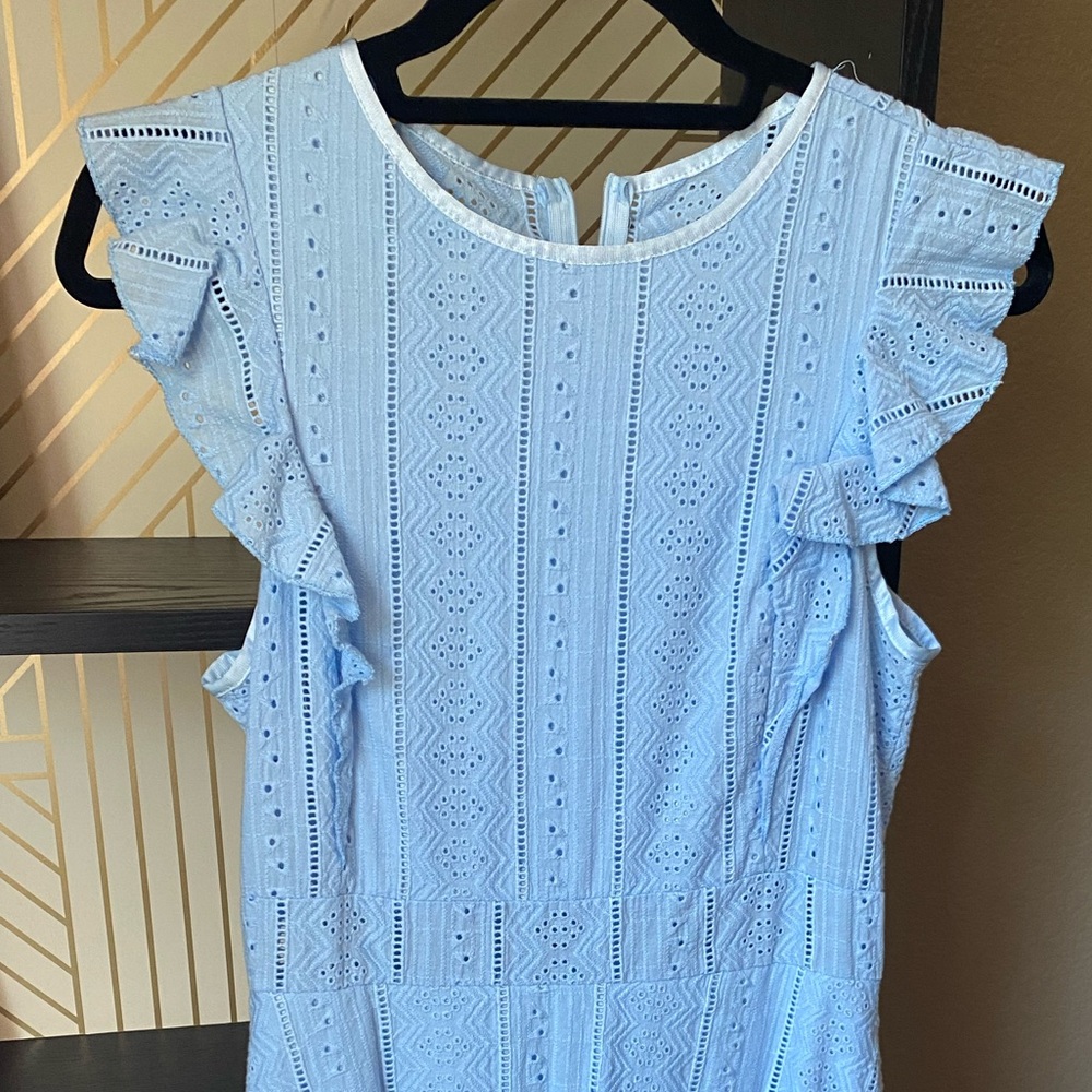 Brand new, baby blue dress, fitted, sits below the knee